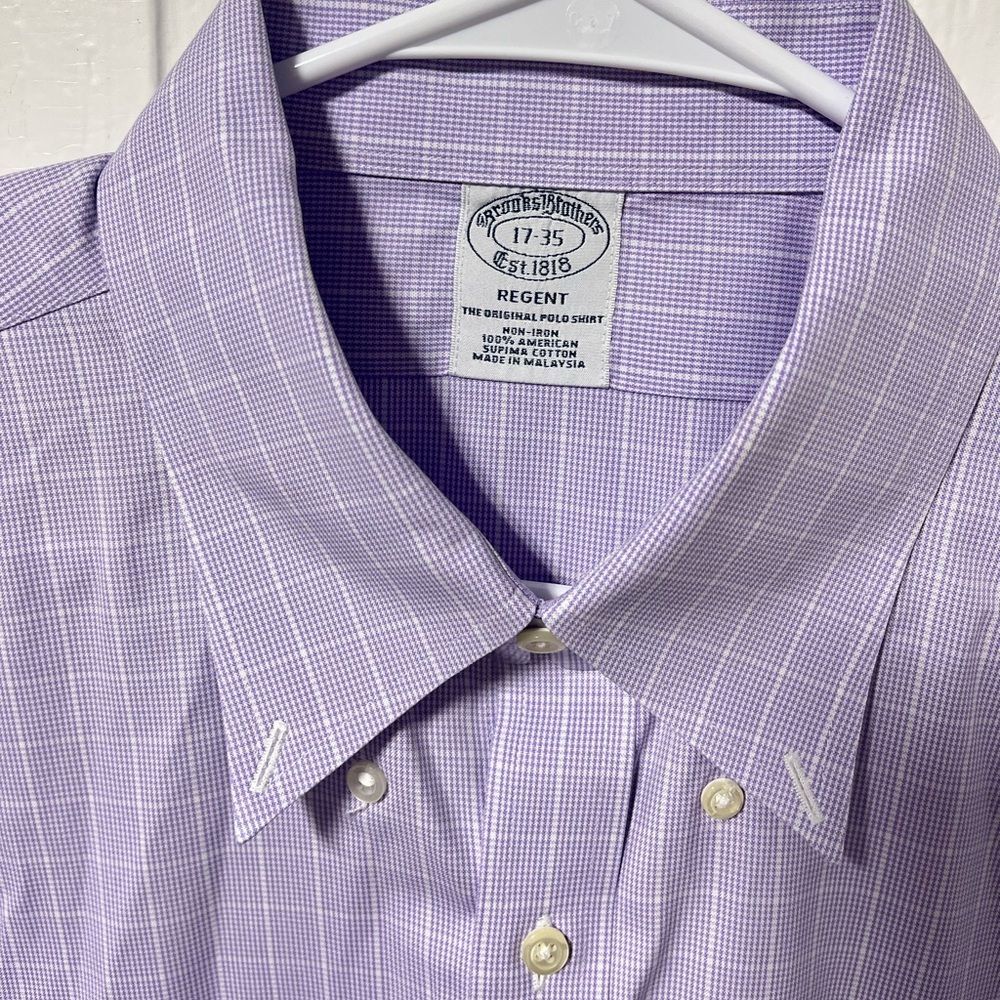 NWOT Brooks Brother Regent lavender purple windowpane cotton dress shirt 17/35